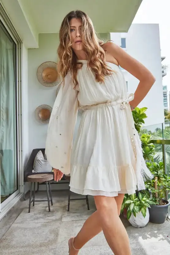 Ivory Mirror Embroidered One Shoulder Dress