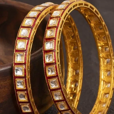 Kundan Gold Red Designer Kada Bangle ( Set of 2 )