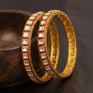 Kundan Gold Red Designer Kada Bangle ( Set of 2 )