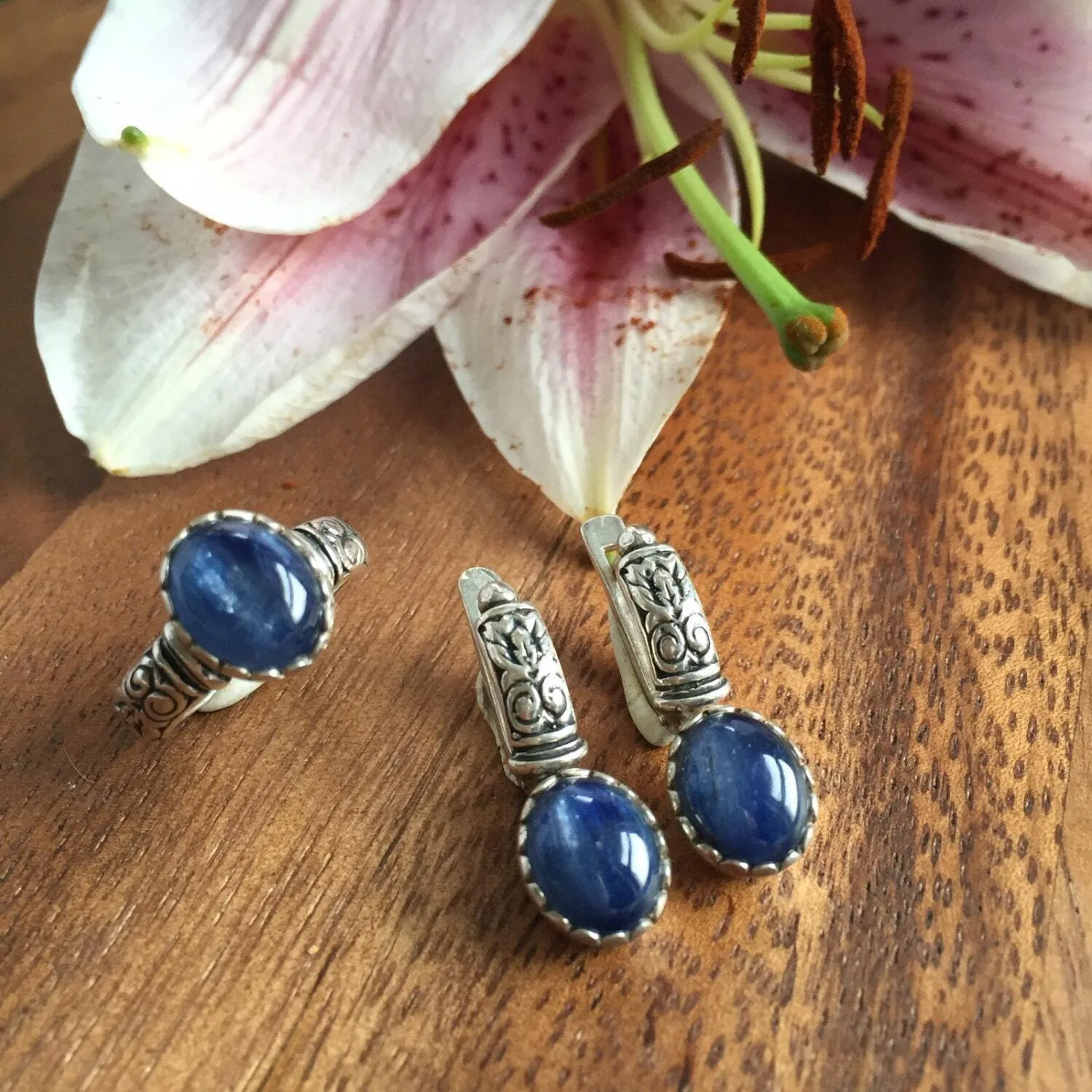 Kyanite Silver Earrings - Boho Drop Earrings - Kyanite Tribal Earrings