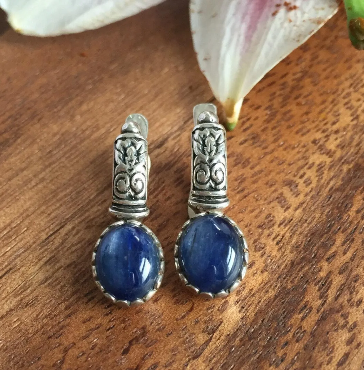 Kyanite Silver Earrings - Boho Drop Earrings - Kyanite Tribal Earrings