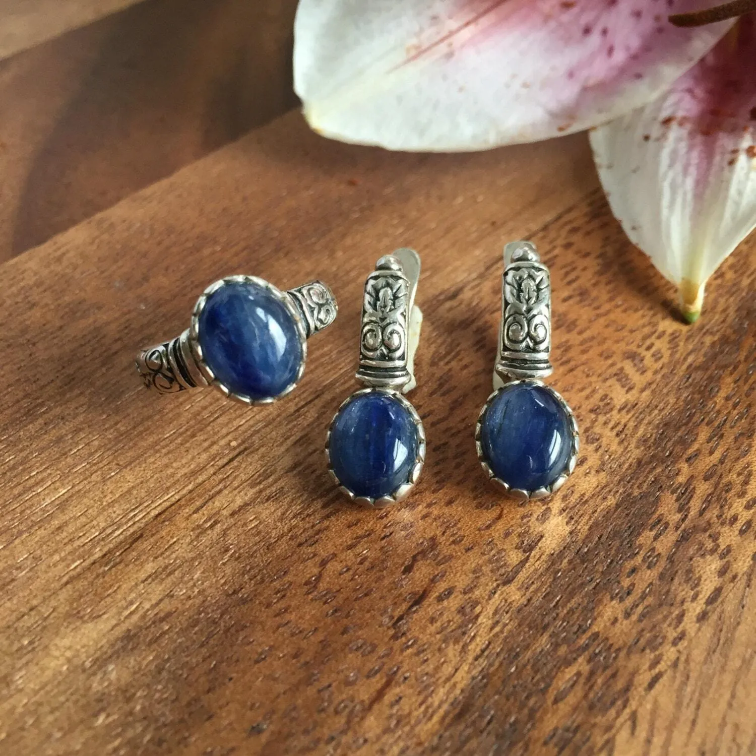 Kyanite Silver Earrings - Boho Drop Earrings - Kyanite Tribal Earrings