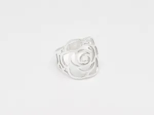 Large Rose Ring - Long Flower Ring - Statement Silver Ring