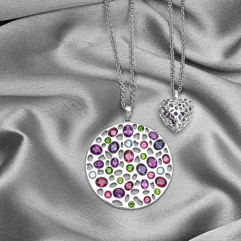 Lattice Disc and Multi Gems Pendant with FREE Chain