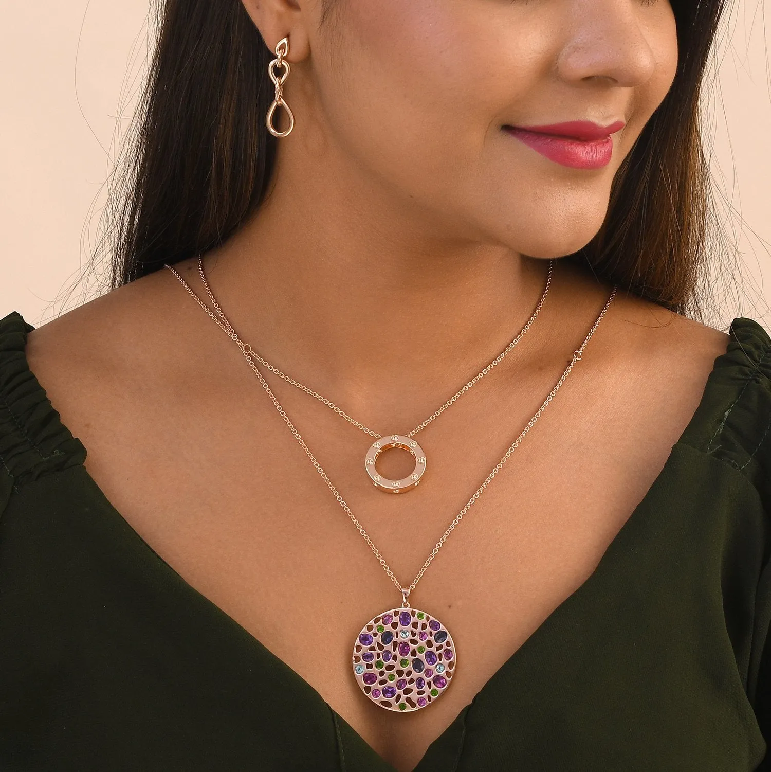 Lattice Disc and Multi Gems Pendant with FREE Chain