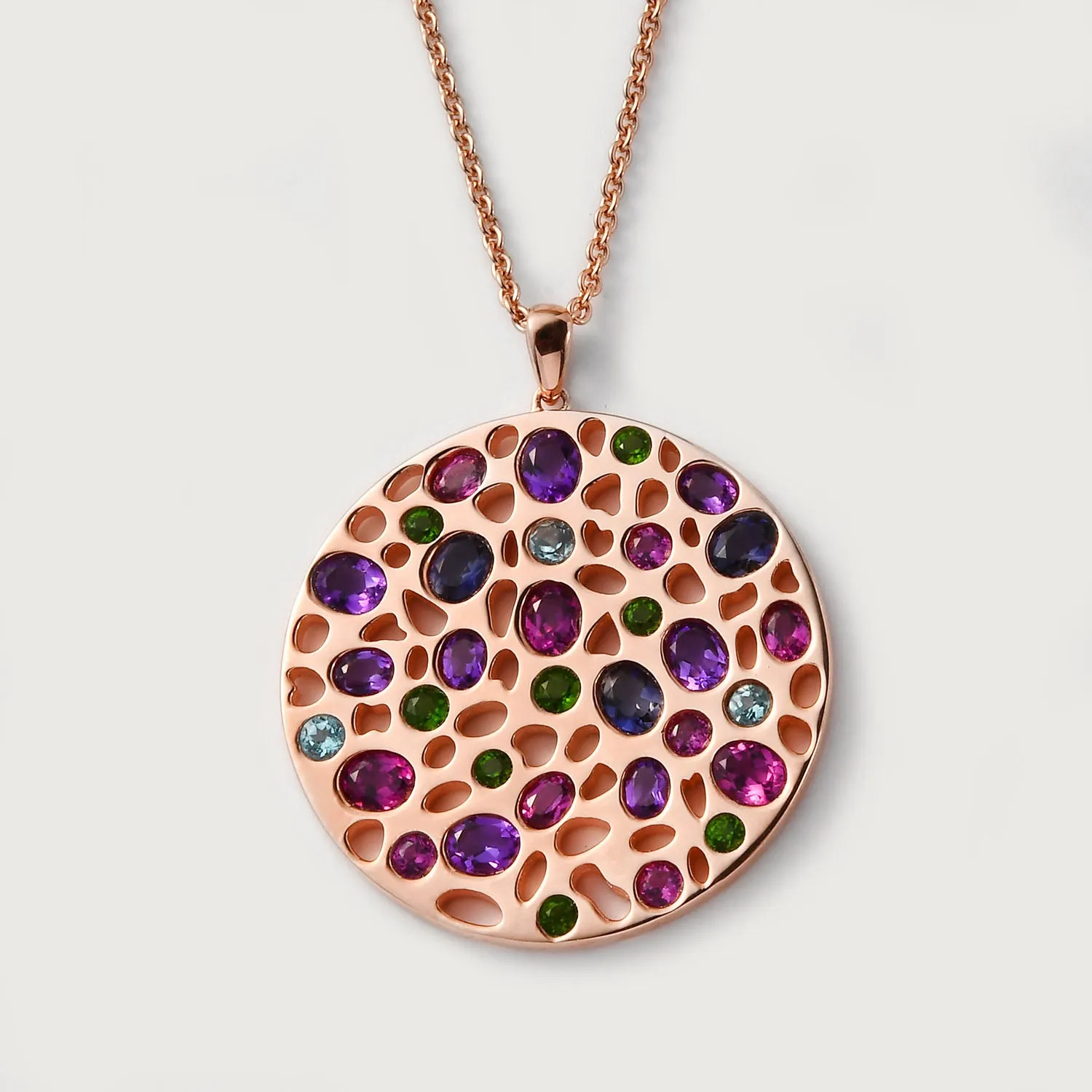 Lattice Disc and Multi Gems Pendant with FREE Chain