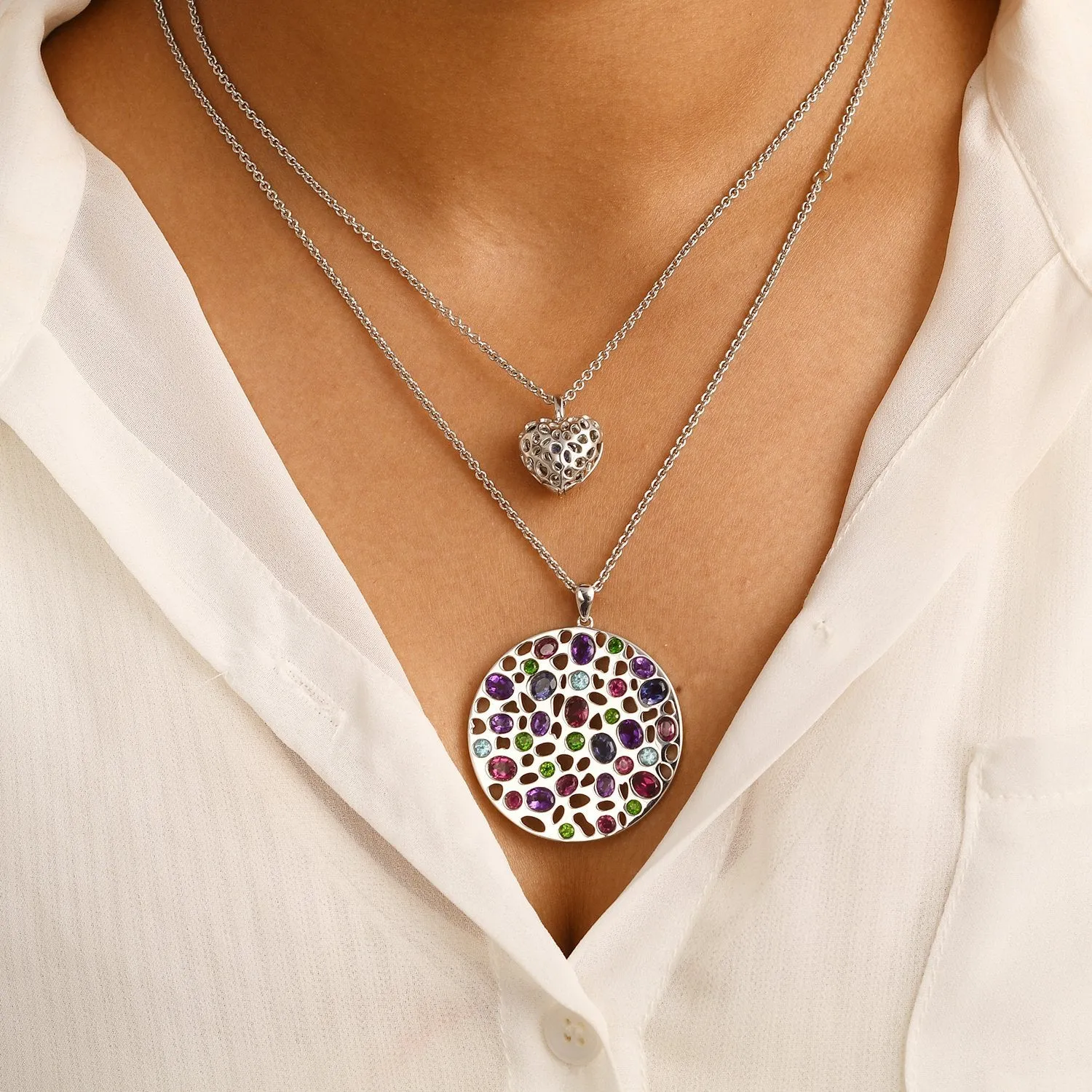 Lattice Disc and Multi Gems Pendant with FREE Chain