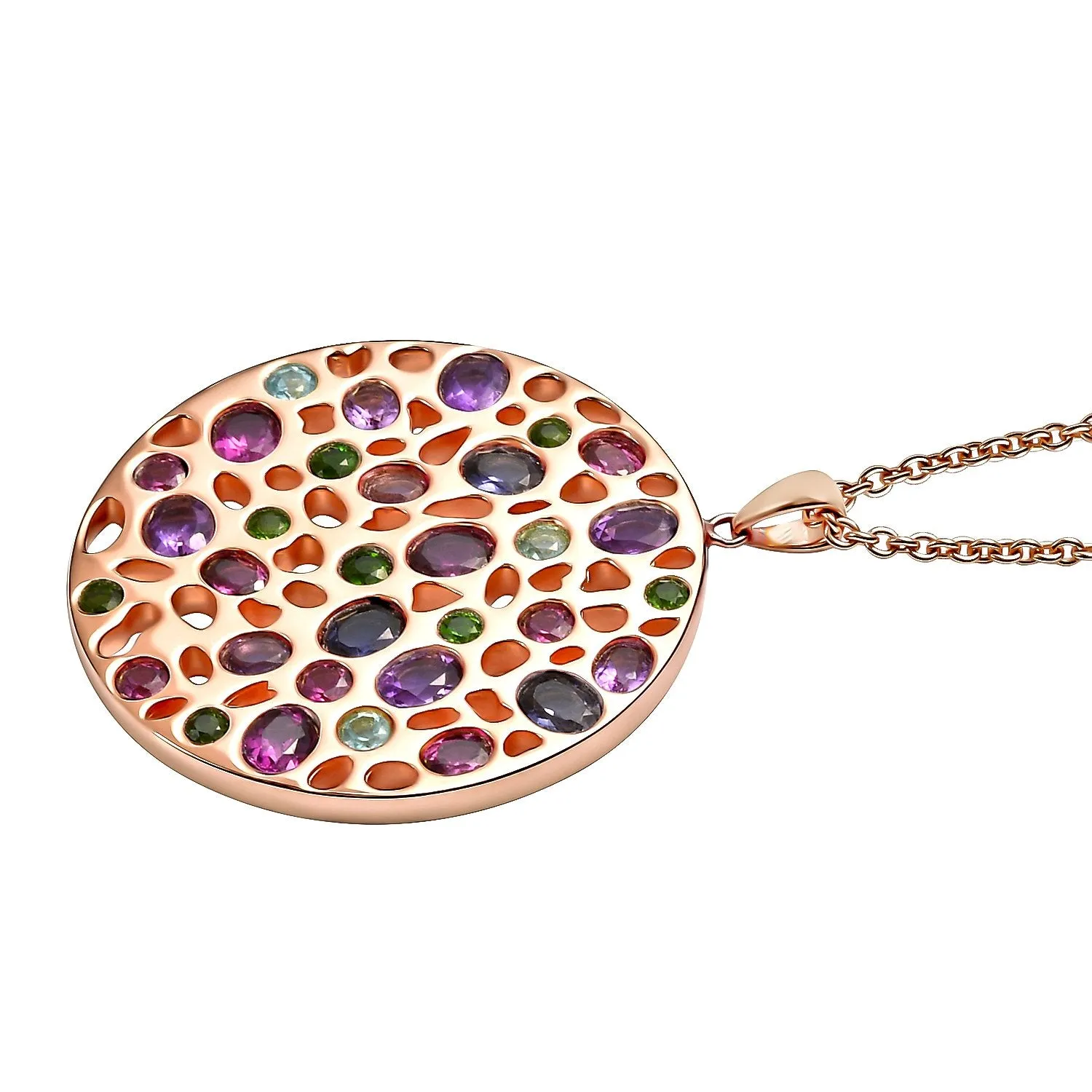 Lattice Disc and Multi Gems Pendant with FREE Chain