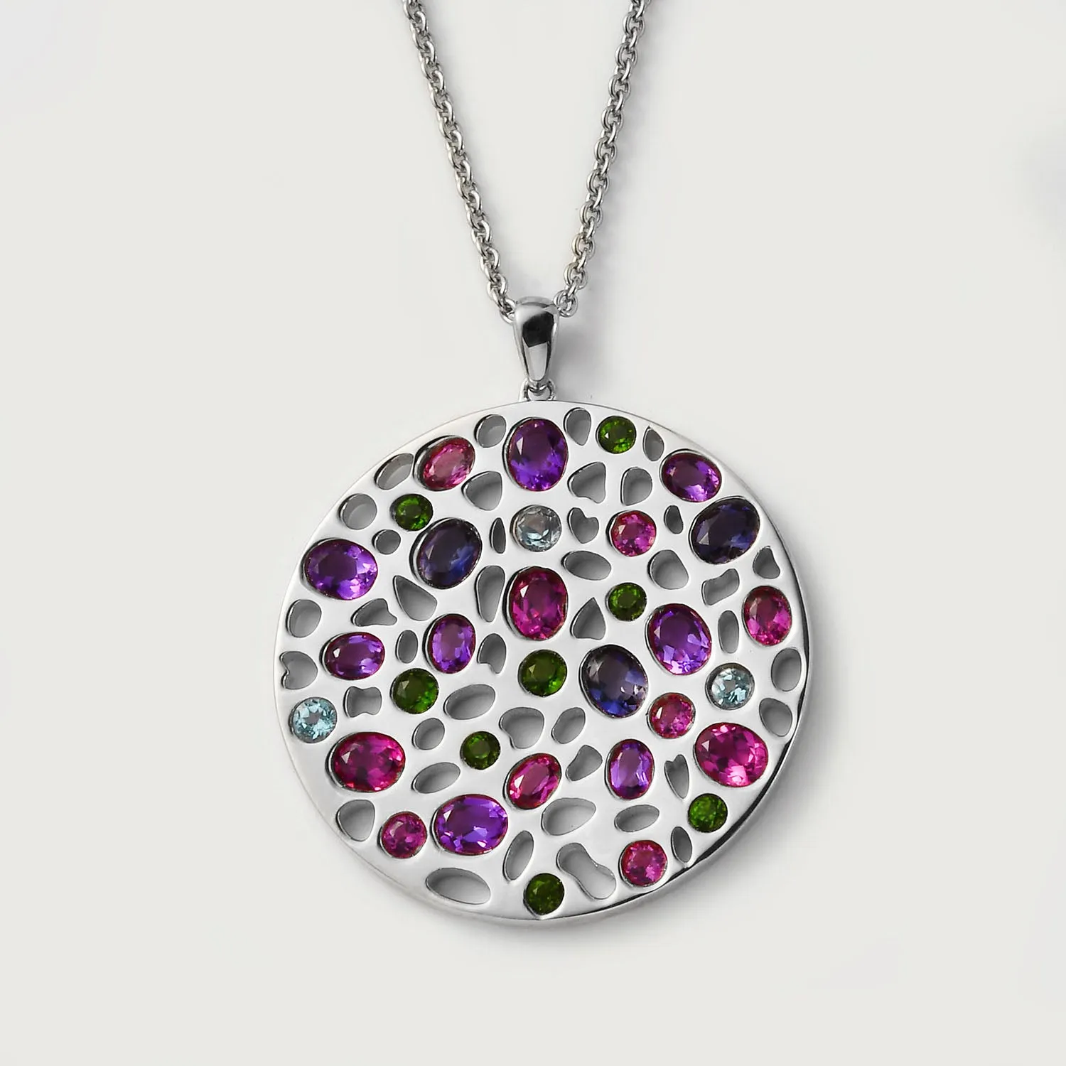 Lattice Disc and Multi Gems Pendant with FREE Chain