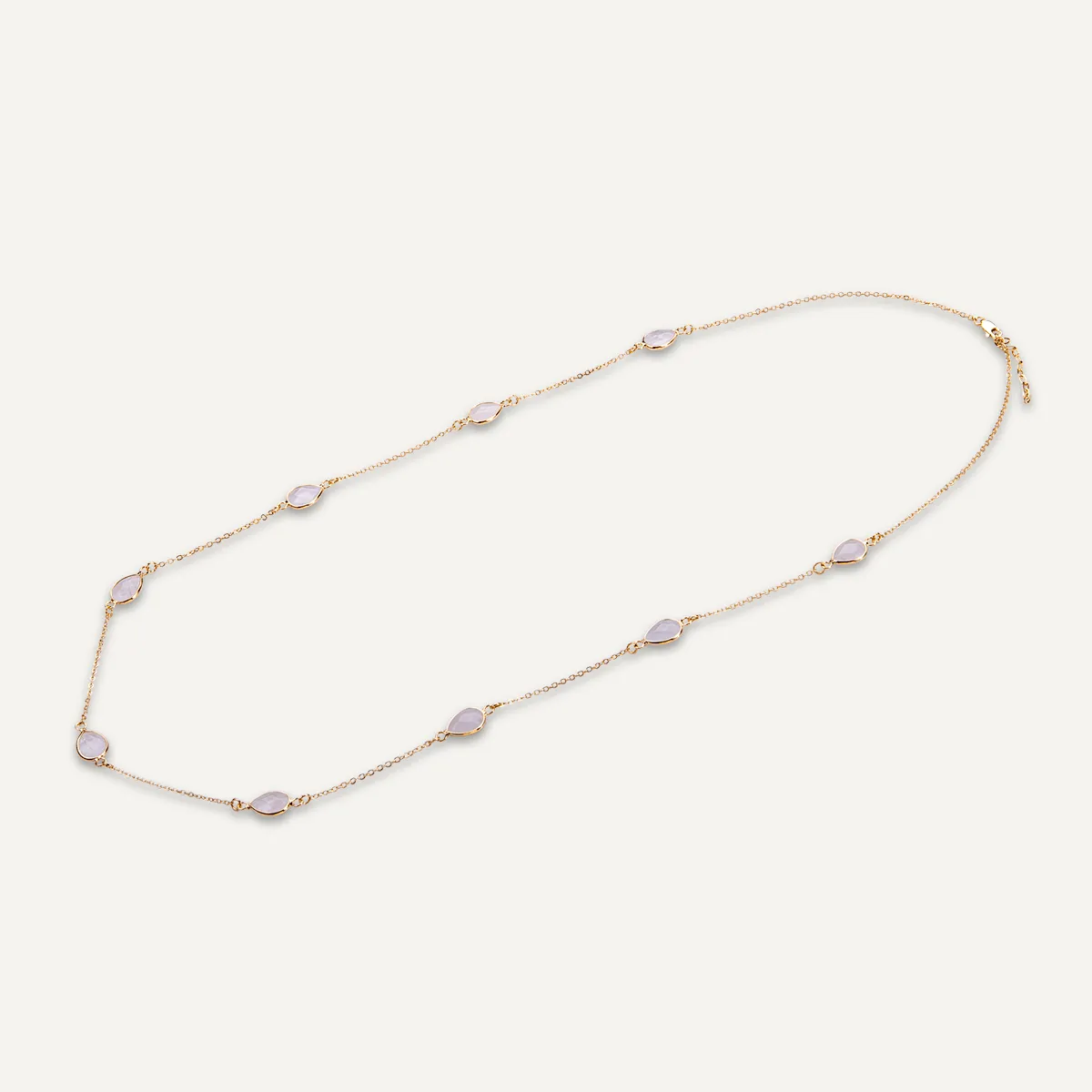 Long Moonstone Multi Crystal Necklace In Gold-Tone