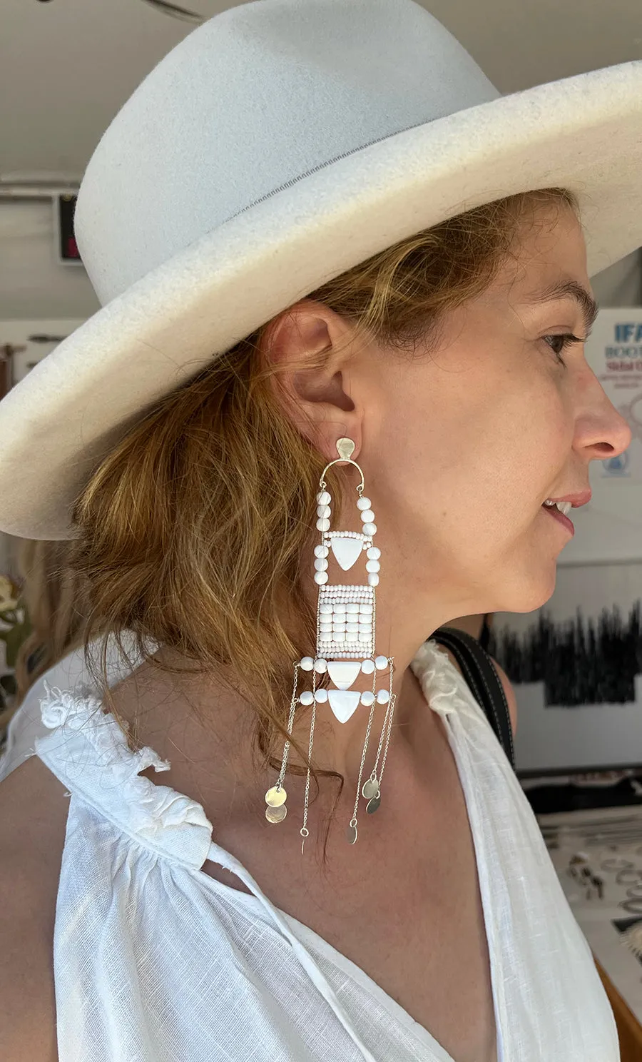 Long Traditional Maasai Earrings - WHITE