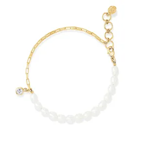 Luna White Pearl, Chain & White Topaz Drop Bracelet