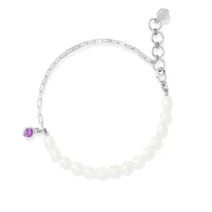 Luna White Pearl, Chain and Amethyst Drop Bracelet