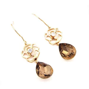 LUX Rose with Swarovski Rhinestone Teardrop Earrings Topaz