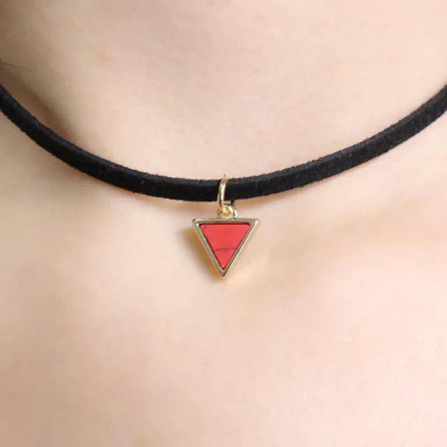 Luxury Ethnic Natural Stone Opal Choker Necklace triangle Black leather Gothic Retro Statement necklace Tattoo jewelry for women