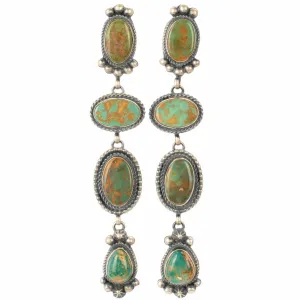 Mary Ellen Navajo Royston Turquoise USA Native American Made 925 Sterling Silver Long Dangly Earrings with Stud Backing