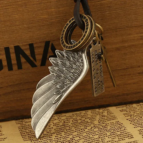 Maxi Colar Masculio Couro Male Leather Necklace Angel Wings Neckless Men Best Friends Neclace Friendship Jewelery