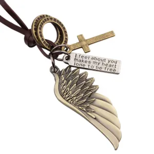 Maxi Colar Masculio Couro Male Leather Necklace Angel Wings Neckless Men Best Friends Neclace Friendship Jewelery