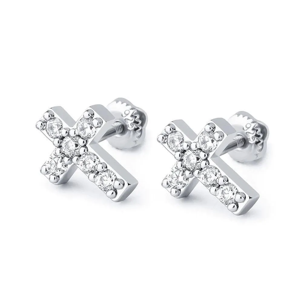 Mini Cross Earrings - 925 Silver