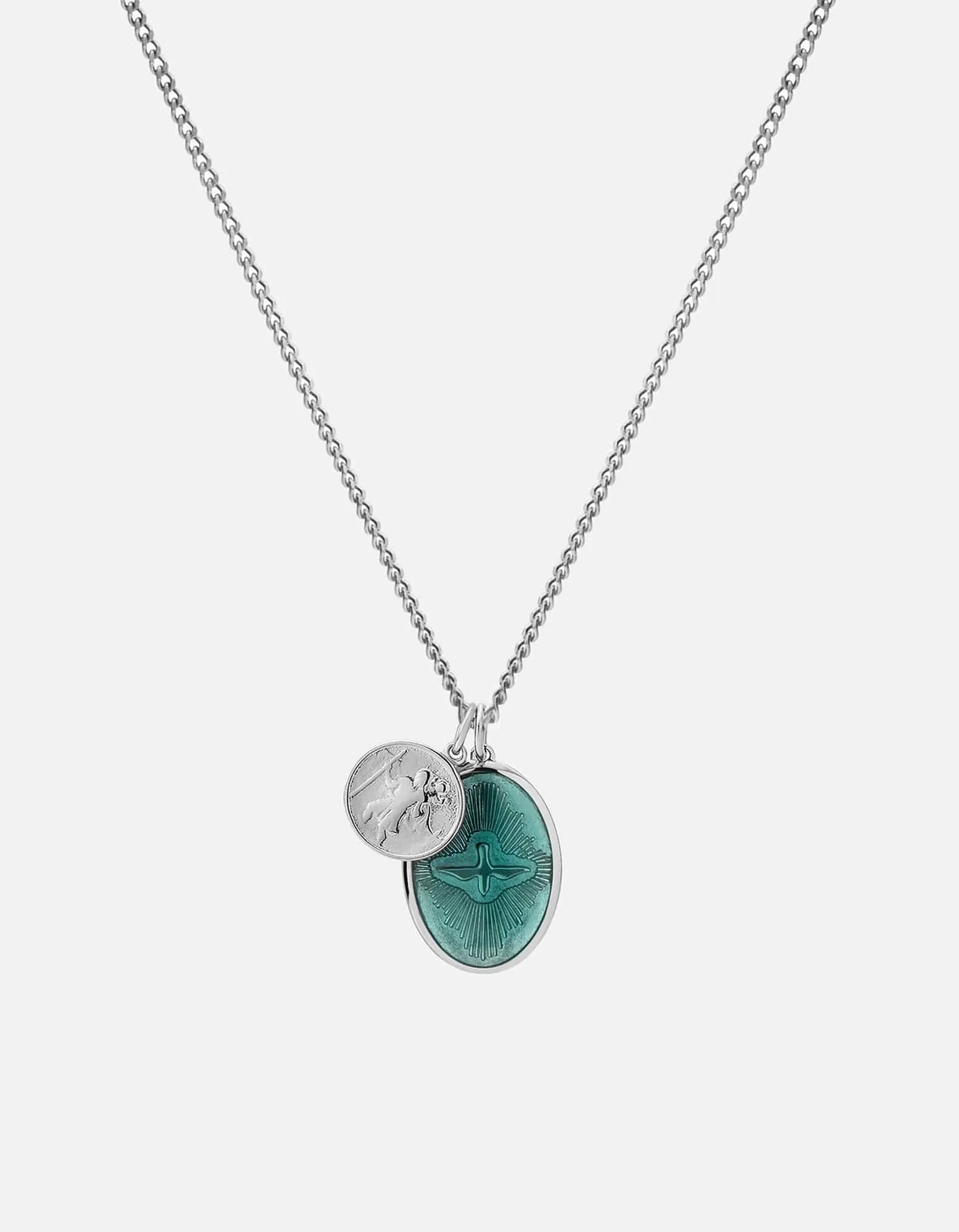 Mini Dove Pendant Necklace, Silver/Teal