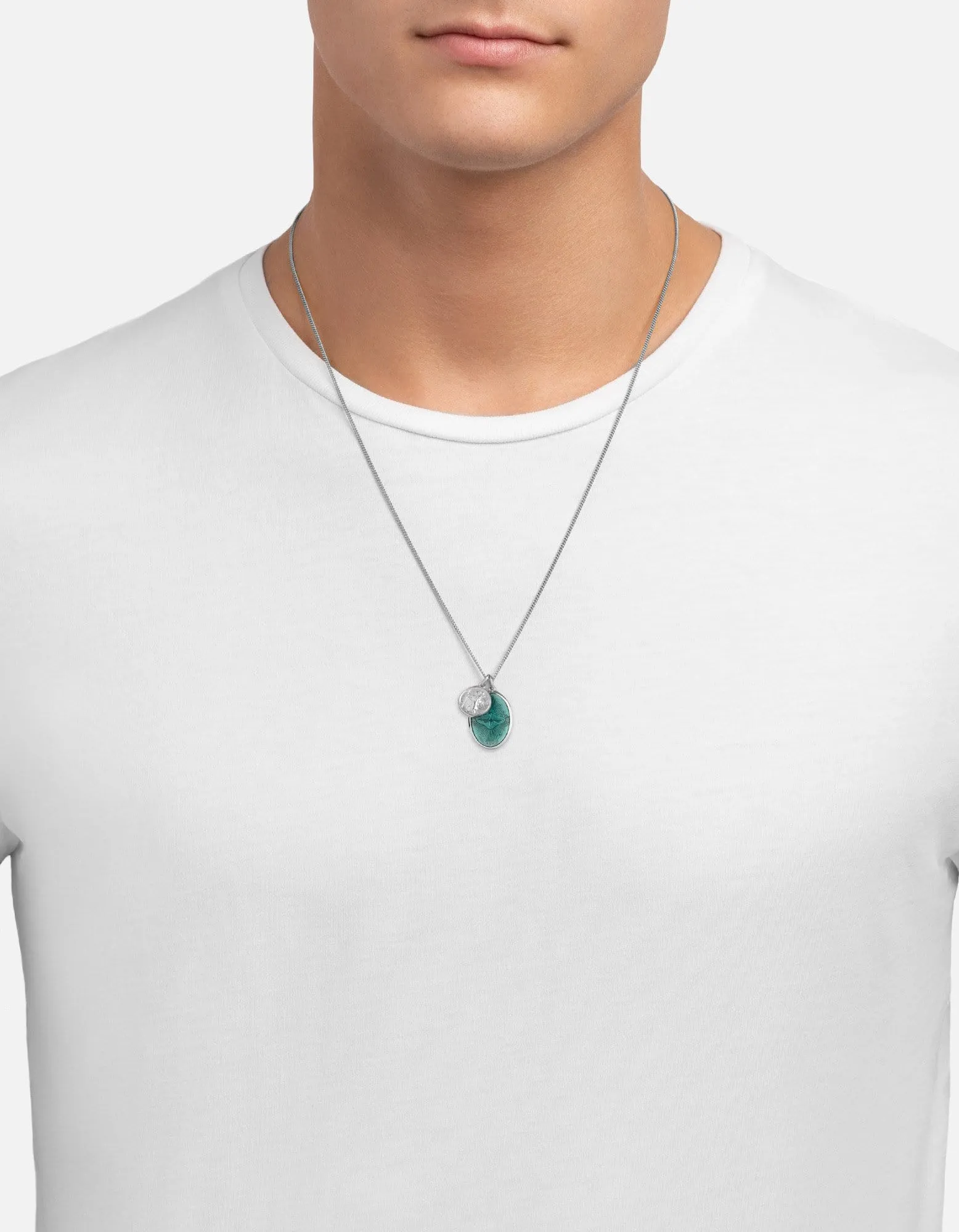 Mini Dove Pendant Necklace, Silver/Teal