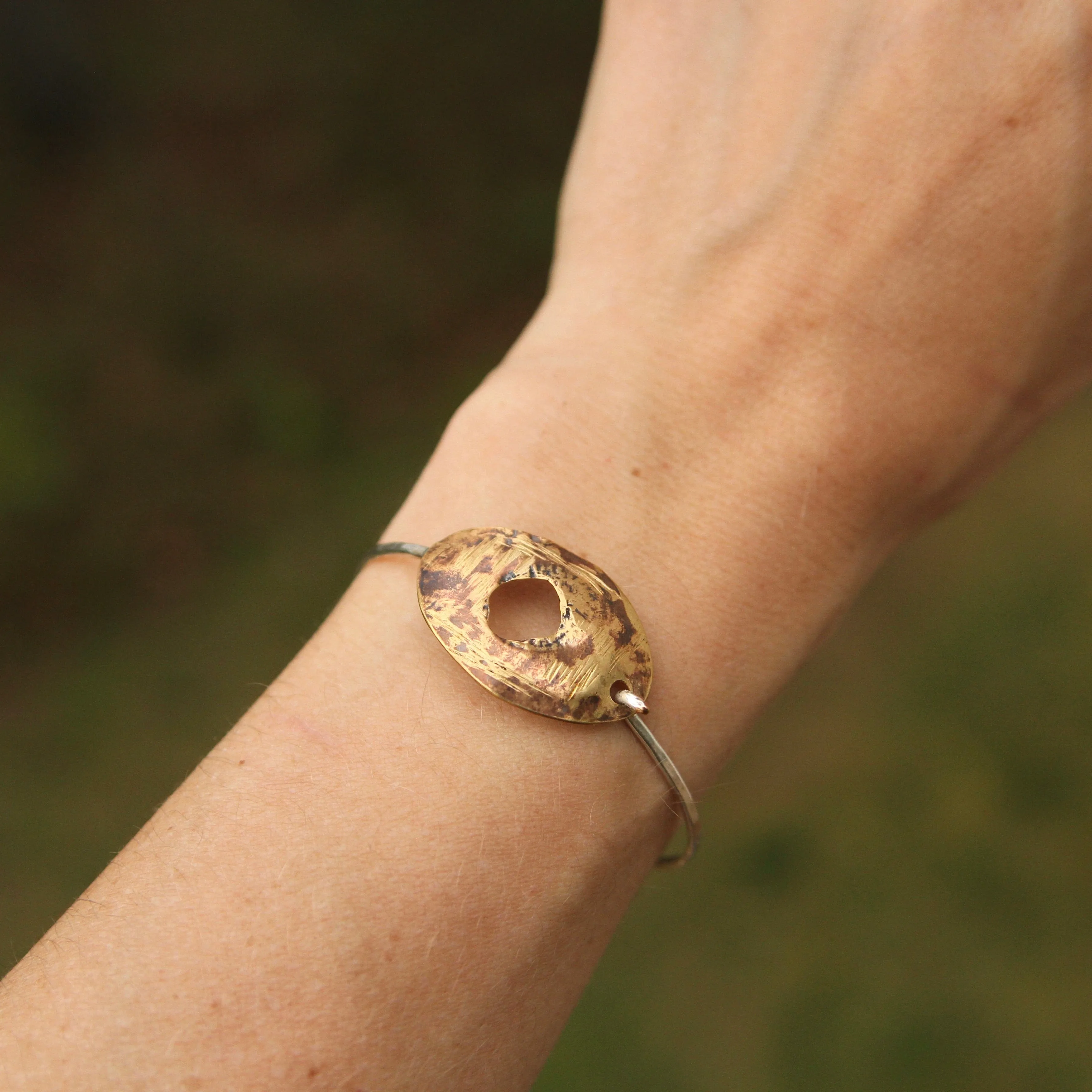 Mixed-Metal Organic Open Disc Bracelet