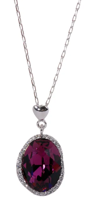 N7162 Rhodium Swarovski Oval Pendant Necklace Amethyst