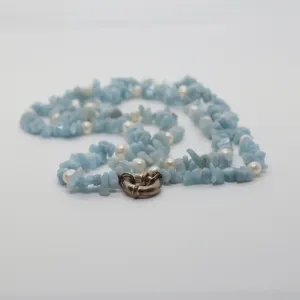 Natural Aquamarine Chips and Pearl Necklace