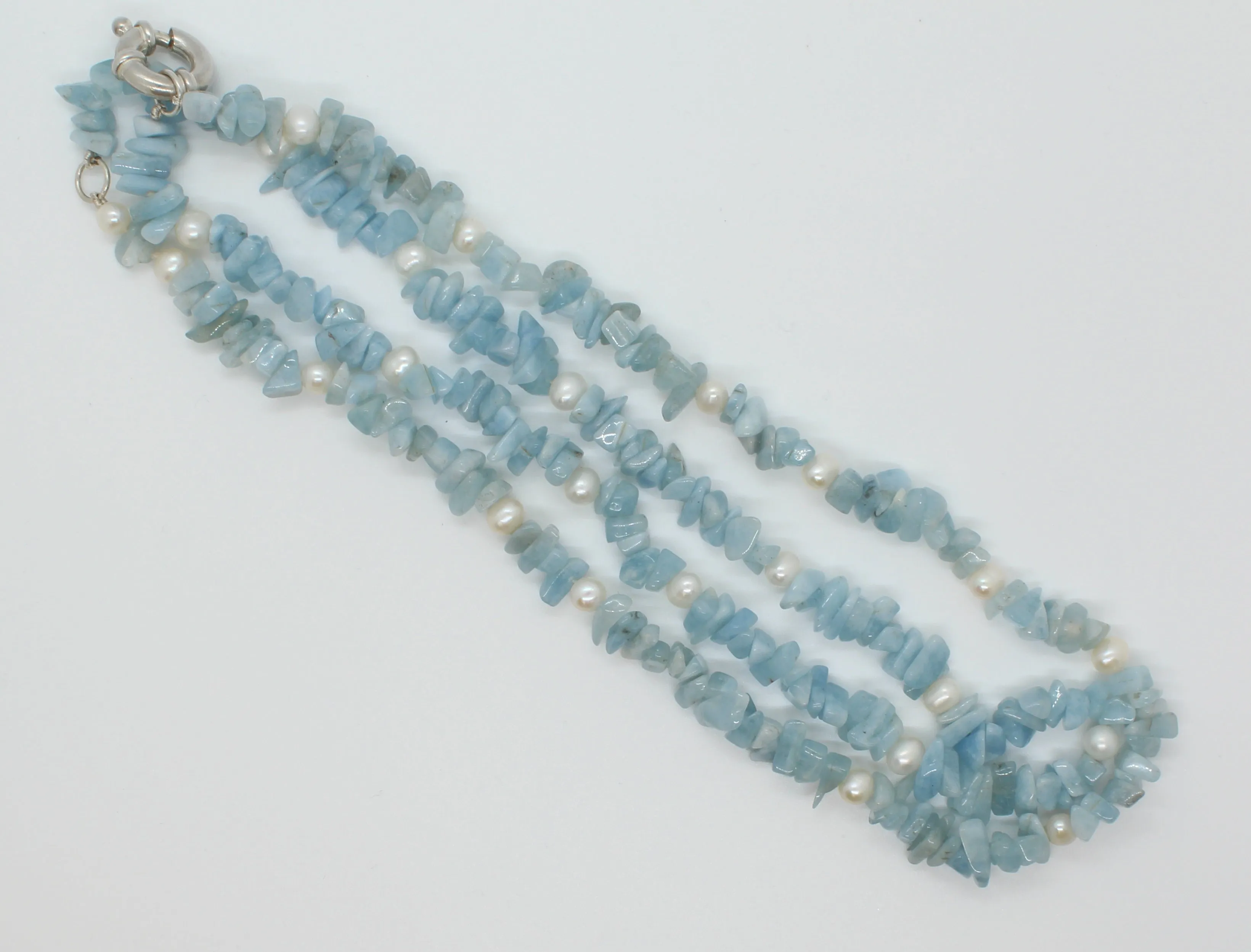 Natural Aquamarine Chips and Pearl Necklace