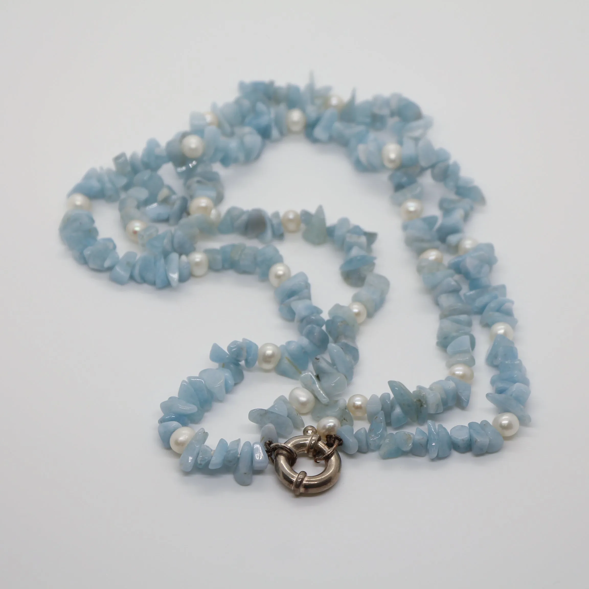 Natural Aquamarine Chips and Pearl Necklace