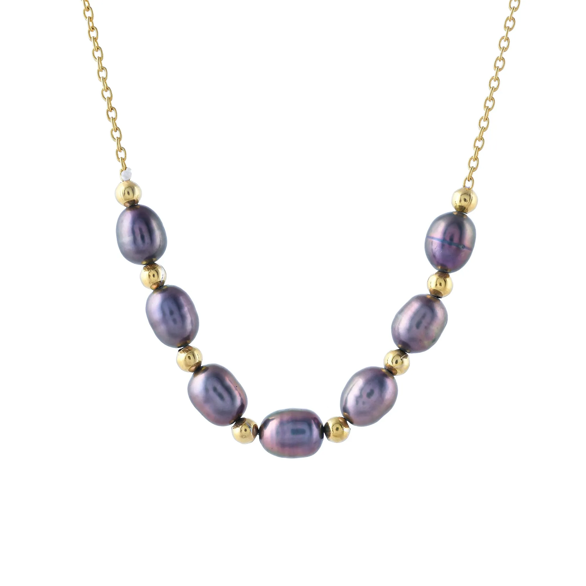 Natural Aubergine Pearl Silver Balls Necklace/ 18kt Gold Plated - From Purl