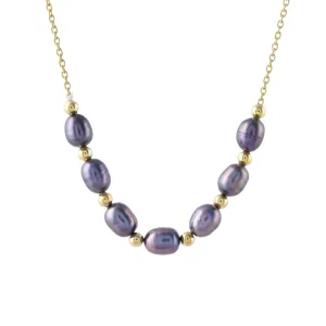 Natural Aubergine Pearl Silver Balls Necklace/ 18kt Gold Plated - From Purl