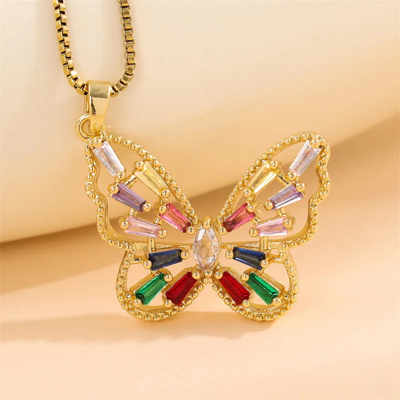 Natural Butterfly Stainless Steel Electroplating Necklaces