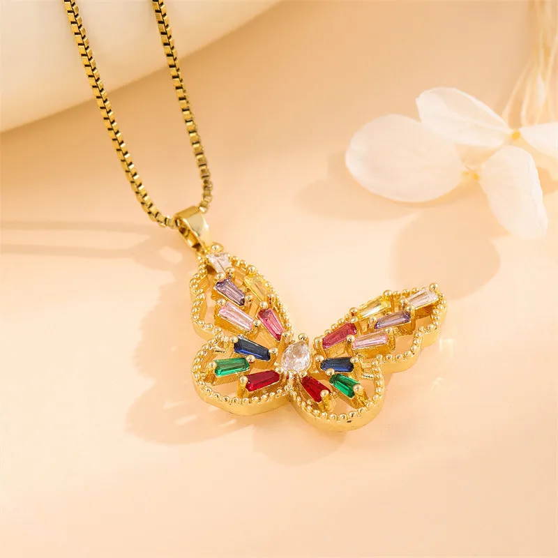 Natural Butterfly Stainless Steel Electroplating Necklaces