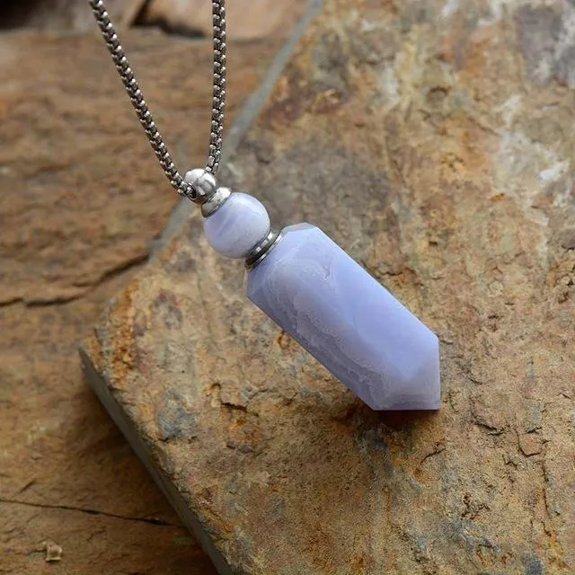 Natural Crystal Perfume Bottle Necklace