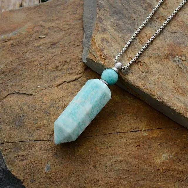 Natural Crystal Perfume Bottle Necklace