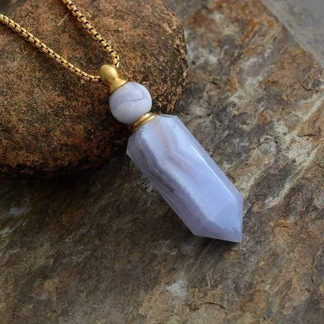 Natural Crystal Perfume Bottle Necklace