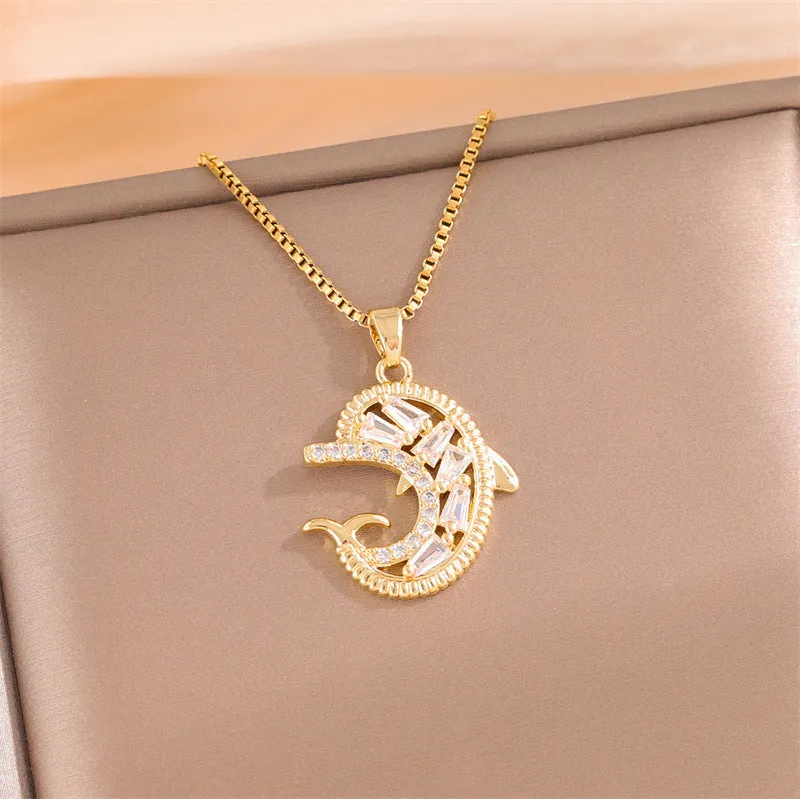 Natural Dolphin Stainless Steel Electroplating Necklaces