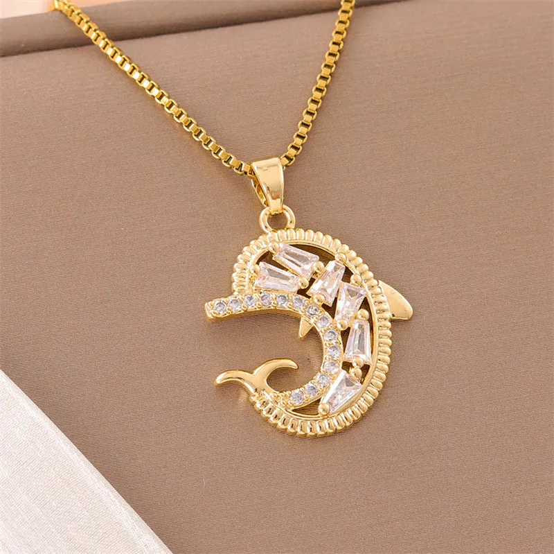 Natural Dolphin Stainless Steel Electroplating Necklaces