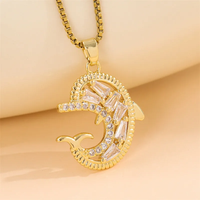 Natural Dolphin Stainless Steel Electroplating Necklaces