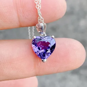 Natural Heart Cut Amethyst Solitaire Necklace - 925 Sterling Silver Necklace