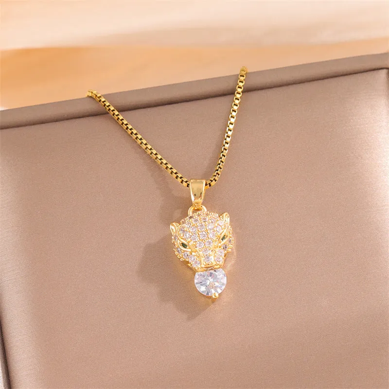 Natural Leopard Stainless Steel Electroplating Necklaces