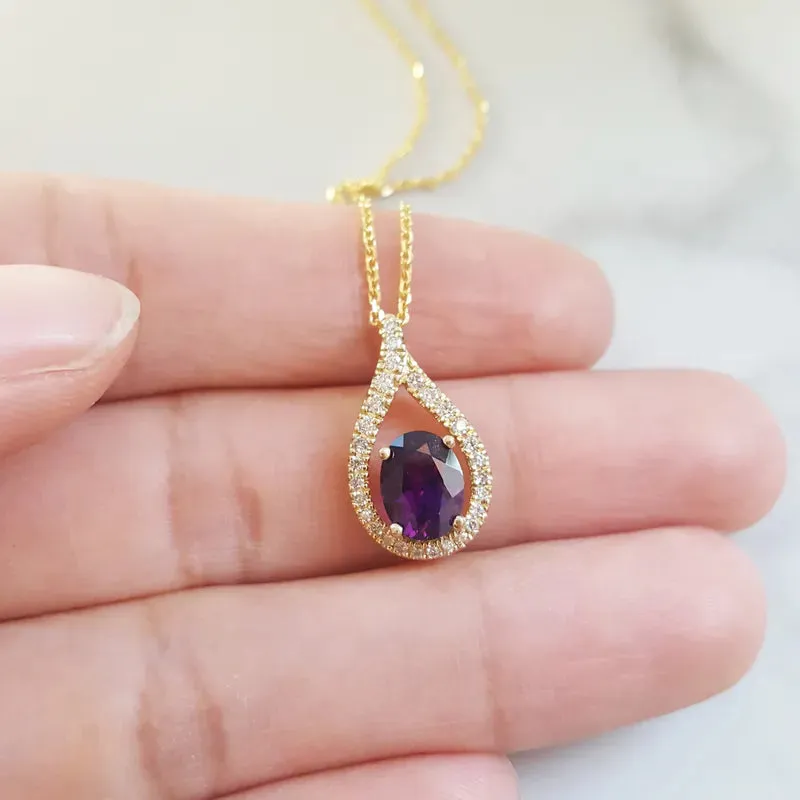 Natural Oval Cut Amethyst Halo Vintage Statement Pendants - 14k Gold Vermeil Pendants