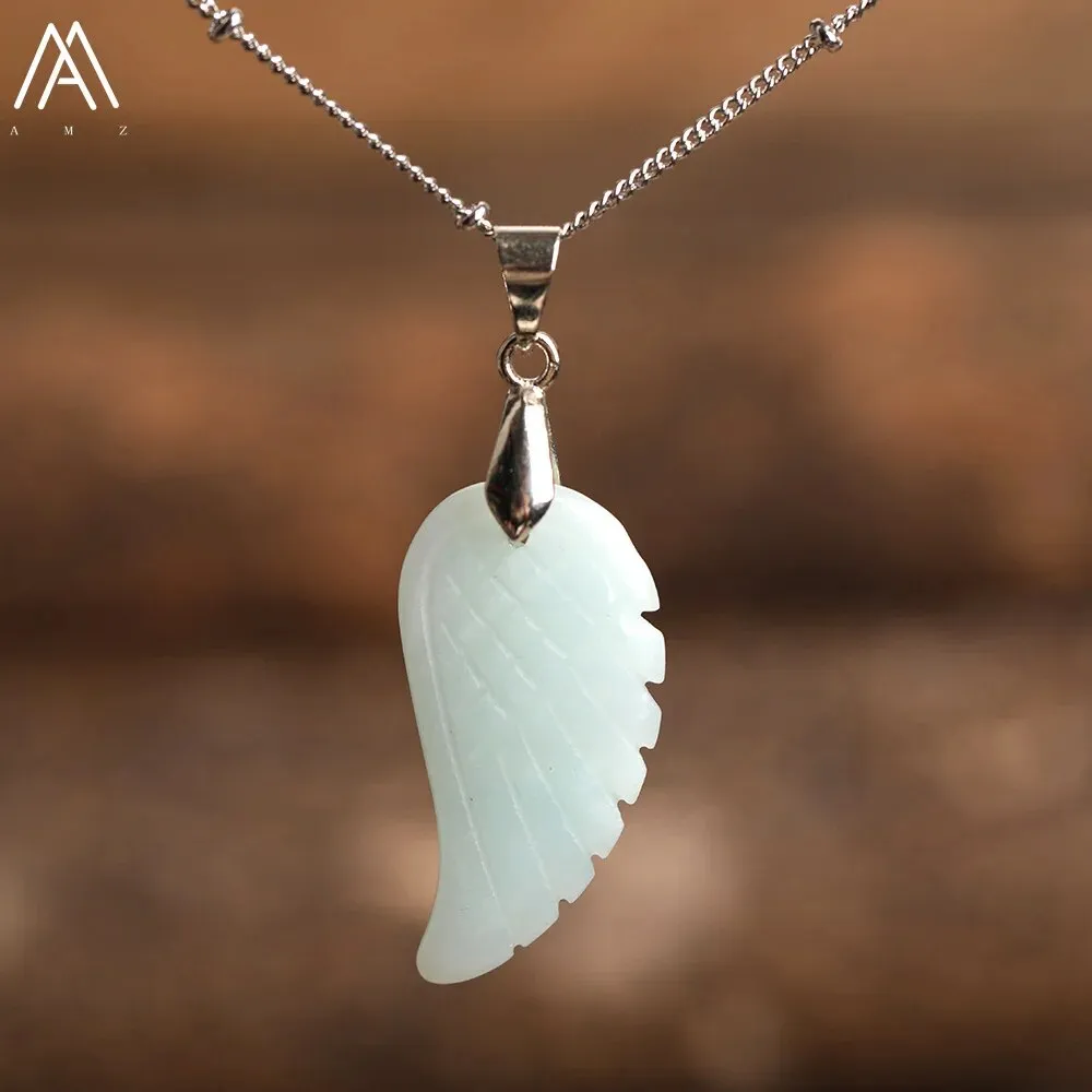 Natural Stone Angel Wings Pendant Necklaces