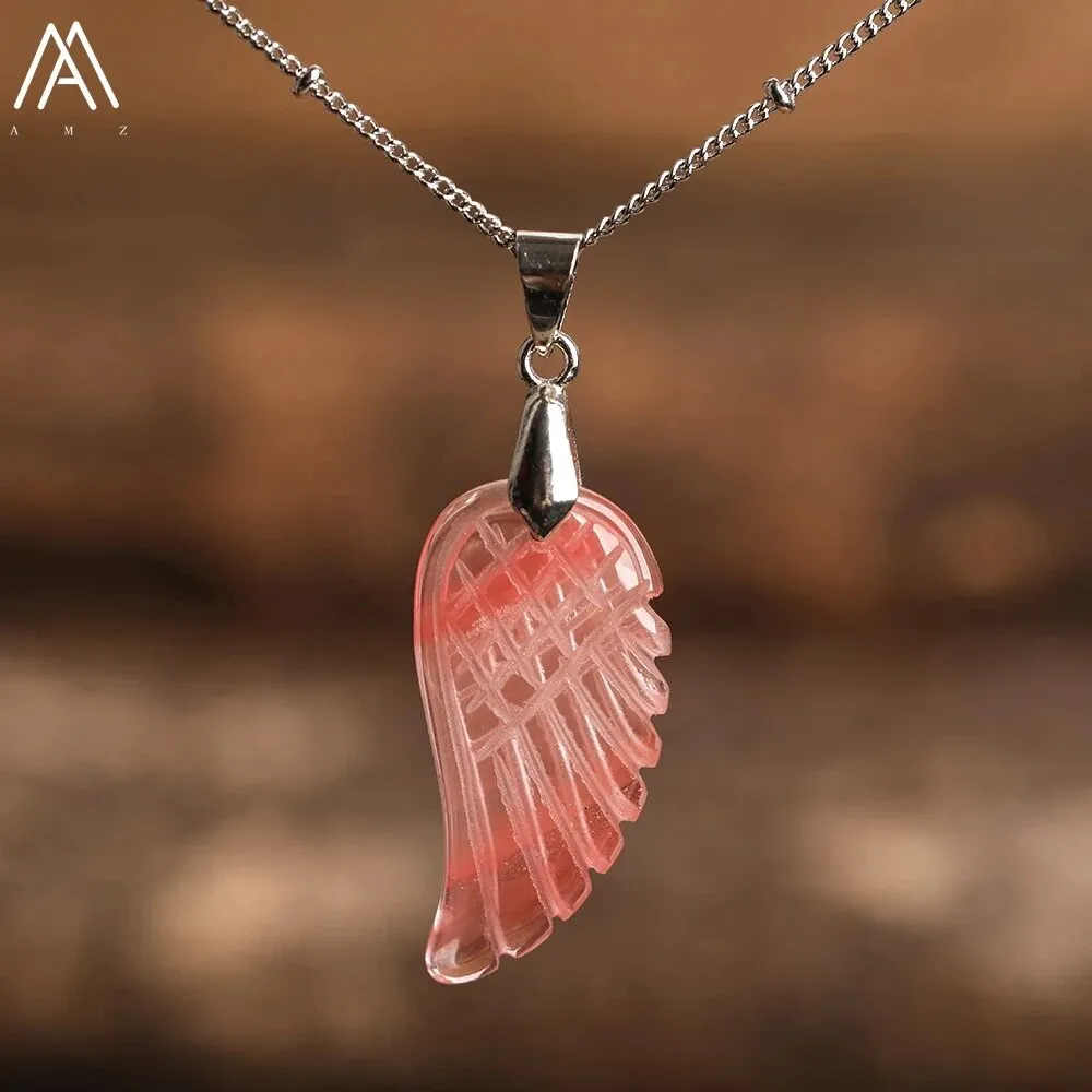 Natural Stone Angel Wings Pendant Necklaces