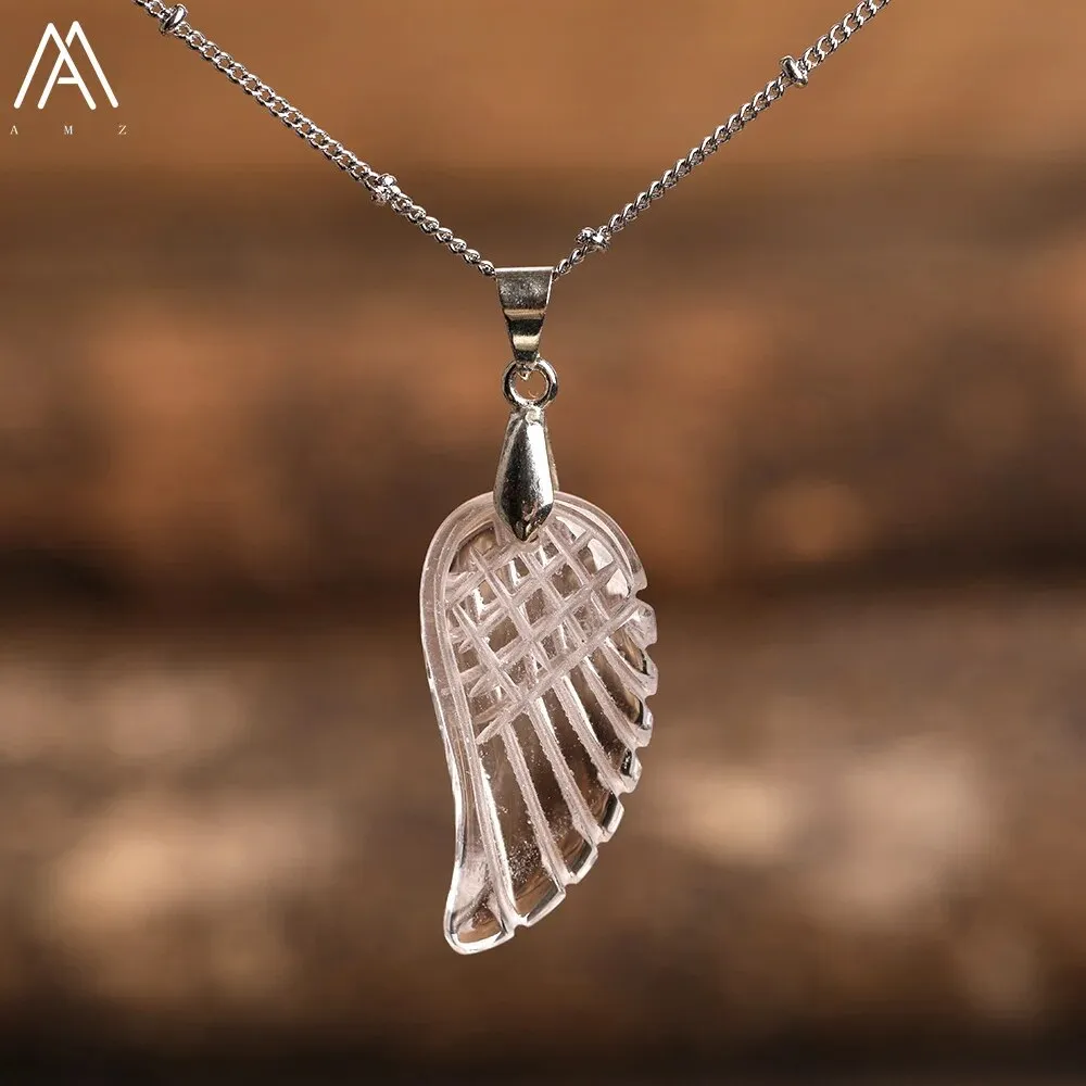 Natural Stone Angel Wings Pendant Necklaces