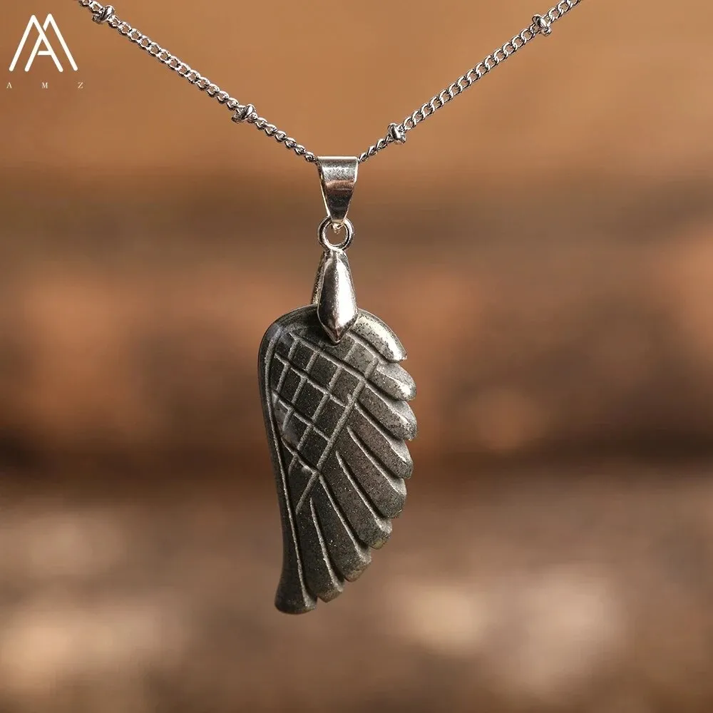 Natural Stone Angel Wings Pendant Necklaces