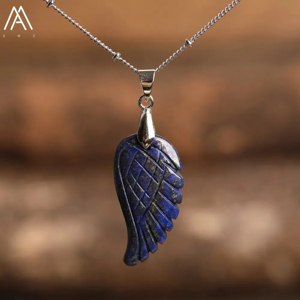 Natural Stone Angel Wings Pendant Necklaces