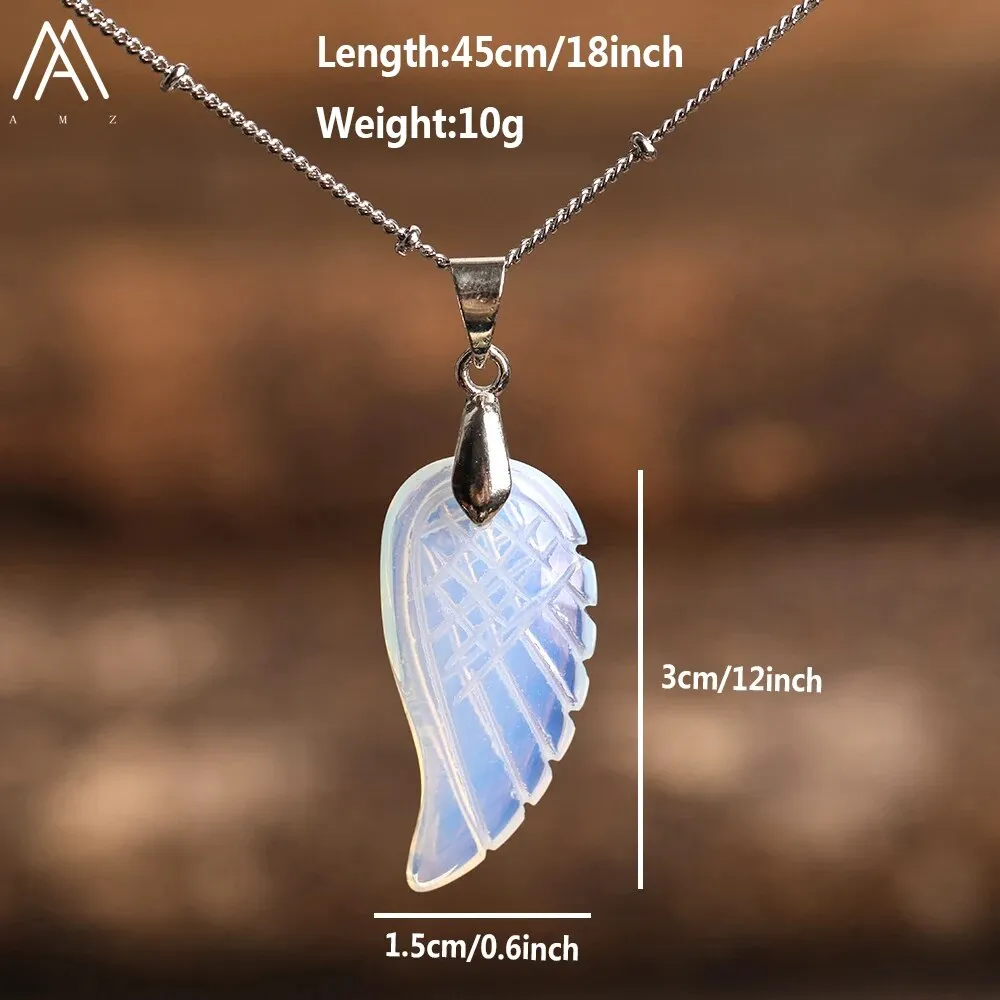 Natural Stone Angel Wings Pendant Necklaces