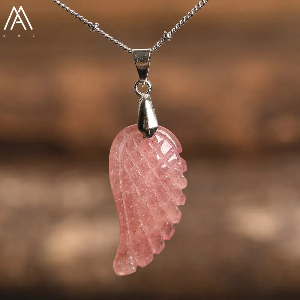 Natural Stone Angel Wings Pendant Necklaces